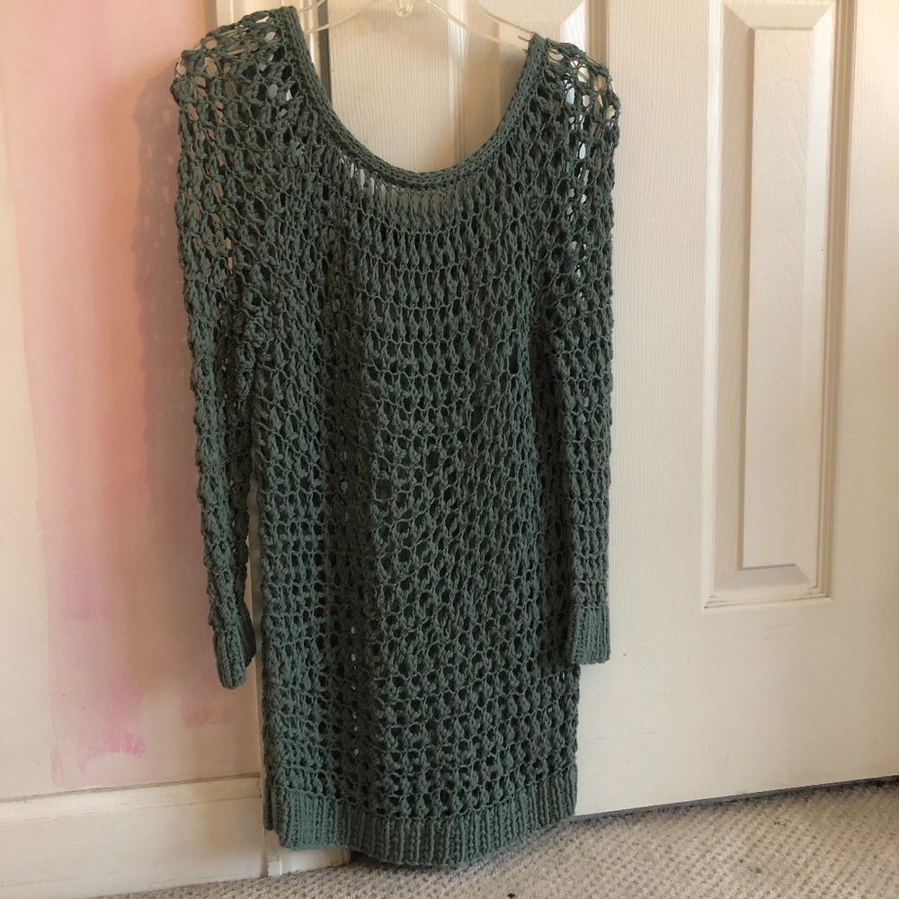 Theory Open Crochet Knit Sage Green Sweater